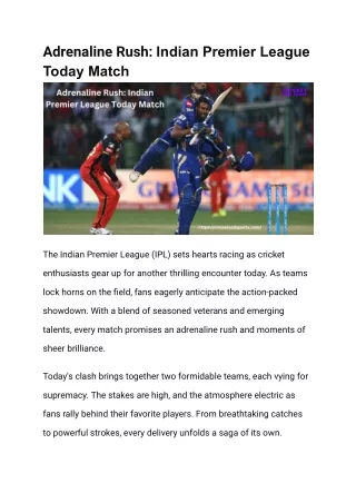 Adrenaline Rush Indian Premier League Today Match