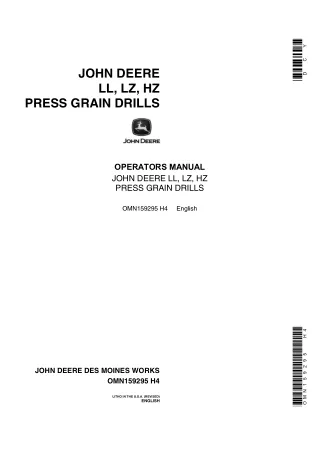 John Deere LL LZ HZ Press Grain Drills Operator’s Manual Instant Download (Publication No.OMN159295)