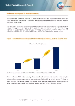 The global Bathroom Waterproof TV market size is projected to reach USD 234 million by 2030