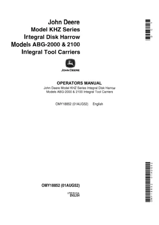 John Deere Model KHZ Series Integral Disk Harrow Models ABG-2000 & 2100 Integral Tool Carriers Operator’s Manual Instant