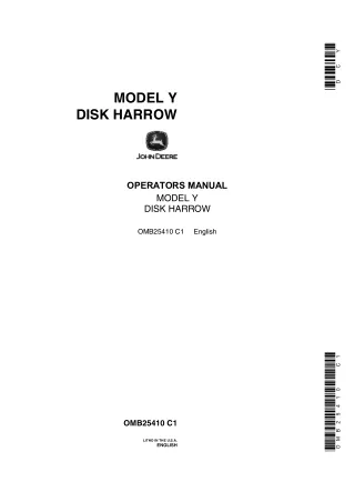 John Deere Model Y Disk Harrow Operator’s Manual Instant Download (Publication No.OMB25410)