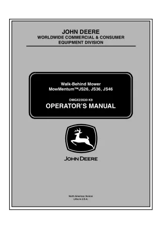 John Deere MowMentum™ JS26 JS36 JS46 Walk-Behind Mower Operator’s Manual Instant Download (PIN010001-) (Publication No.O