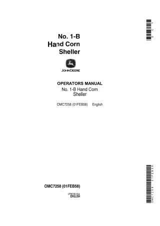 John Deere NO.1-B Hand Corn Sheller Operator’s Manual Instant Download (Publication No.OMC7258)