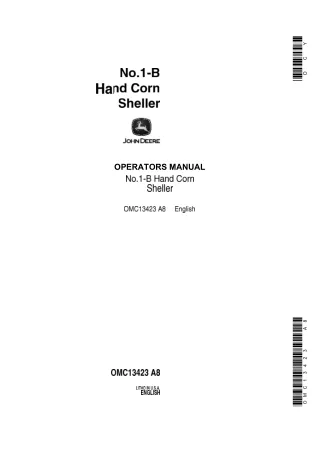 John Deere No.1-B Hand Corn Sheller Operator’s Manual Instant Download (Publication No.OMC13423)