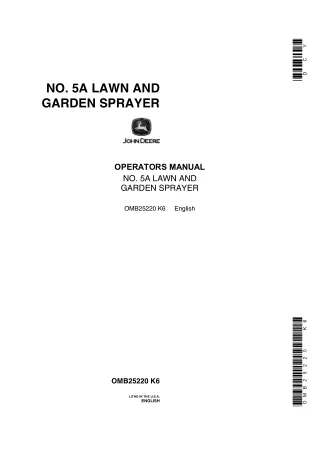 John Deere No.5A Lawn and Garden Sprayer Operator’s Manual Instant Download (Publication No.OMB25220)