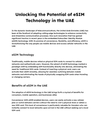 Unlocking the Potential of eSIM Technology in the UAE