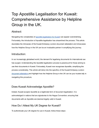 Top Apostille Legalisation for Kuwait_ Comprehensive Assistance by Helpline Group in the UK