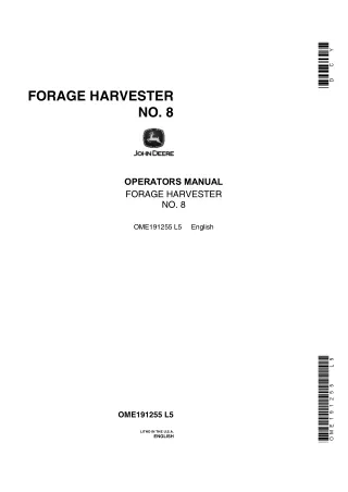 John Deere NO.8 Forage Harvester Operator’s Manual Instant Download (Publication No.OME191255)