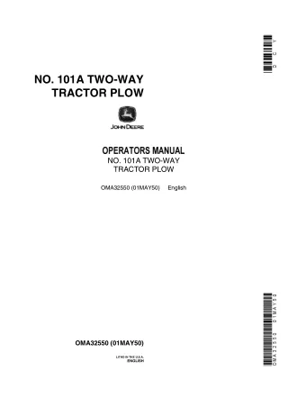 John Deere No.101A Two-Way Tractor Plow Operator’s Manual Instant Download (Publication No.OMA32550)