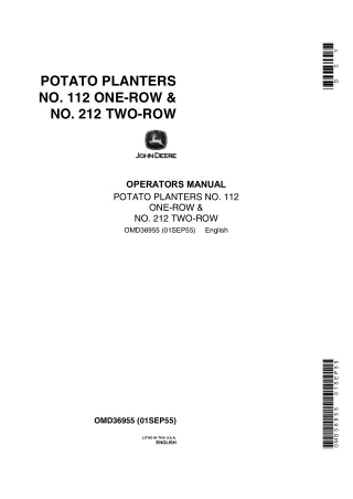 John Deere No.112 One-Row and No.212 Two-Row Potato Planters Operator’s Manual Instant Download (Publication No.OMD36955