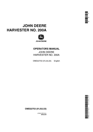 John Deere NO.200A Harvester Operator’s Manual Instant Download (Publication No.OMD22753)