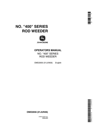 John Deere NO.400 Series Rod Weeder Operator’s Manual Instant Download (Publication No.OMD2656)