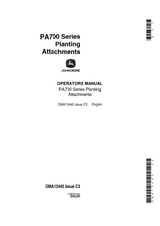 John Deere PA700 Series Planting Attachments Operator’s Manual Instant Download (Publication No.OMA13445)