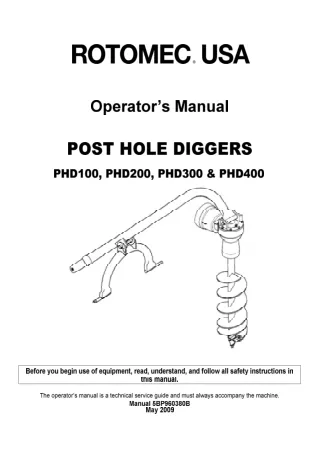 John Deere PHD100 PHD200 PHD300 PHD400 POST HOLE DIGGERS Operator’s Manual Instant Download (Publication No. 5BP960380B)