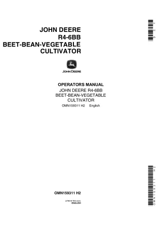 John Deere R4-6BB Beet-Bean-Vegetable Cultivator Operator’s Manual Instant Download (Publication No.OMN159311)