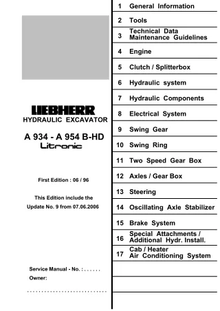 Liebherr A944B-HD Litronic Hydraulic Excavator Service Repair Manual SN：12853 and up