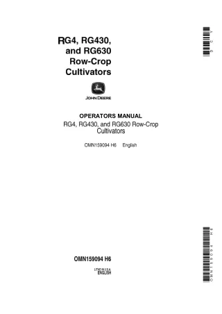 John Deere RG4 RG430 and RG630 Row-Crop Cultivators Operator’s Manual Instant Download (Publication No.OMN159094)