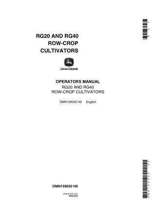 John Deere RG20 and RG40 Row-Crop Cultivators Operator’s Manual Instant Download (Publication No.OMN159050)