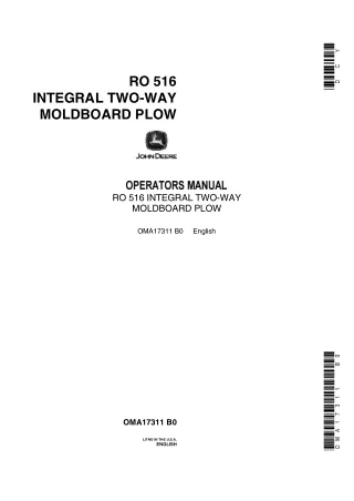 John Deere RO 516 Integral Two-Way Moldboard Plow Operator’s Manual Instant Download (Publication No.OMA17311)