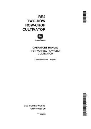 John Deere RR2 Two-Row Row-Crop Cultivator Operator’s Manual Instant Download (Publication No.OMN159527)