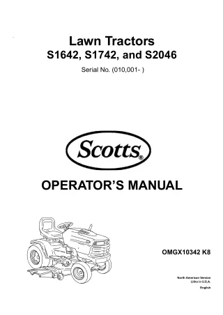 John Deere S1642 S1742 and S2046 Lawn Tractors Operator’s Manual Instant Download (PIN010001-) (Publication No.OMGX10342