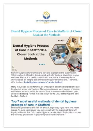 Dental Hygiene Process of Care in Stafford: A Closer Look at the Methods