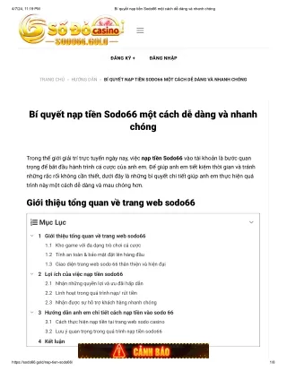 Bí quyết nạp tiền Sodo66 một cách dễ dàng và nhanh chóng