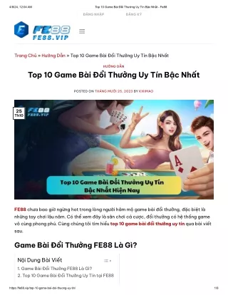 Top 10 Game Bài Đổi Thưởng Uy Tín Bậc Nhất - Fe88