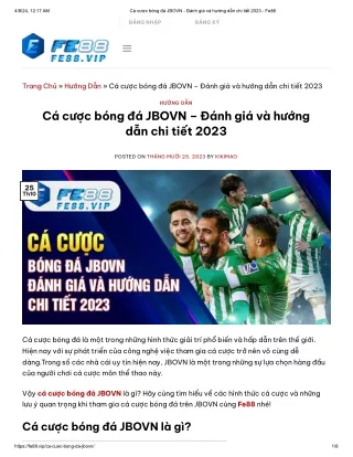 Cá cược bóng đá JBOVN - Đánh giá và hướng dẫn chi tiết 2023 - Fe88