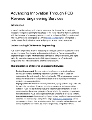 Bridging the Gap Understanding the Benefits of PCB Reverse Engineering