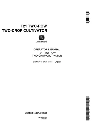 John Deere T21 Two-Row Two-Crop Cultivator Operator’s Manual Instant Download (Publication No.OMN97645)