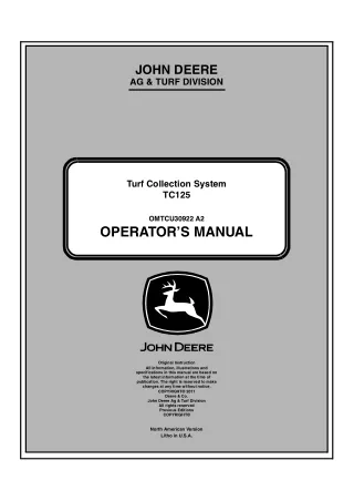 John Deere TC125 Turf Collection System Operator’s Manual Instant Download (Publication No.OMTCU30922)