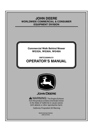 John Deere WG32A  WG36A  WG48A Commercial Walk Behind Mower Operator’s Manual Instant Download (PIN010001-) (Publication