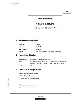 LIEBHERR LH22 M-1250 Hydraulic Excavator Service Repair Manual