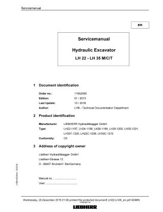 LIEBHERR LH22-1197 Hydraulic Excavator Service Repair Manual
