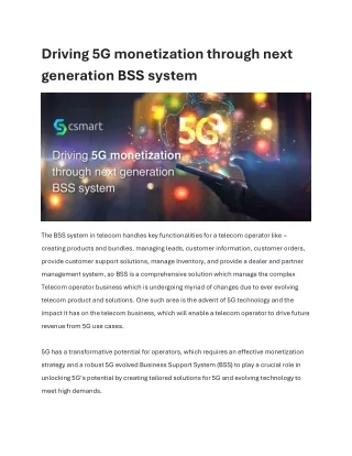 Driving 5G monetization through next generation BSS system