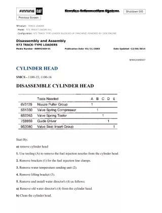 Caterpillar Cat 973 TRACK LOADER (Prefix 91L) Service Repair Manual (91L00183 and up)