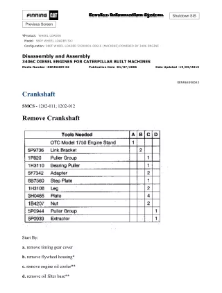 Caterpillar Cat 980F WHEEL LOADER (Prefix 5XJ) Service Repair Manual (5XJ00001-00616)