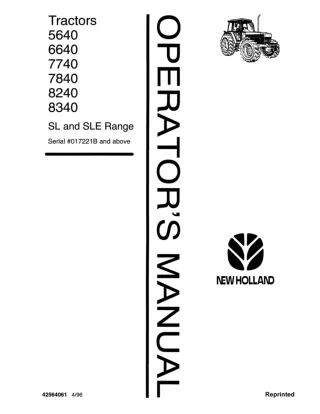 New Holland 5640 6640 7740 7840 8240 8340 SL and SLE Range Tractors Operator’s Manual Instant Download (Serial No.#01722