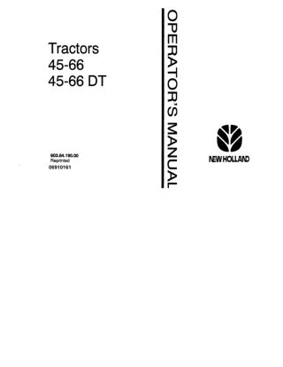 New Holland Fiat 45-66 45-66 DT Tractors Operator’s Manual Instant Download (Publication No.06910161)