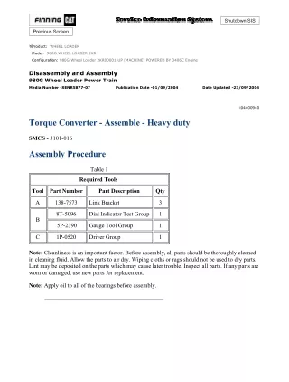 Caterpillar Cat 980G Wheel Loader (Prefix 2KR) Service Repair Manual (2KR00001 and up)