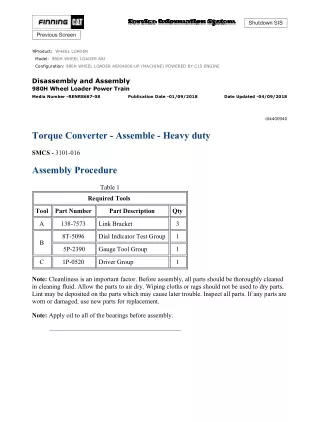 Caterpillar Cat 980H WHEEL LOADER (Prefix A8J) Service Repair Manual (A8J04000 and up)