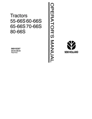 New Holland Fiat 55-66S 60-66S 65-66S 70-66S 80-66S Tractors Operator’s Manual Instant Download (Publication No.06910287