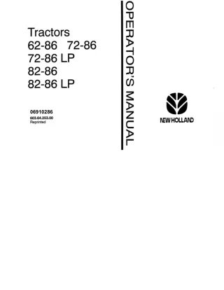 New Holland Fiat 62-86 72-86 72-86 LP 82-86 82-86 LP Tractors Operator’s Manual Instant Download (Publication No.0691028