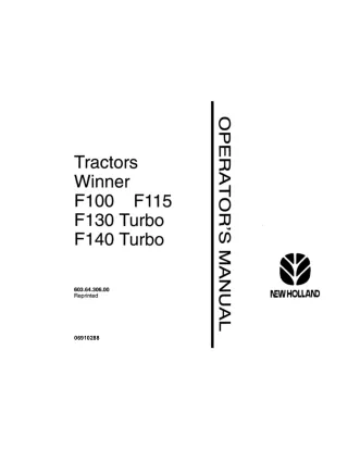 New Holland Fiat F100 F115 F130 Turbo F140 Turbo Tractors Operator’s Manual Instant Download (Publication No.06910288)