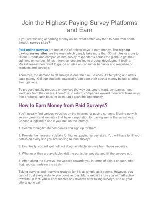 Join the Highest Paying Survey Platforms and Earn