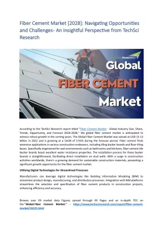 Fiber Cement Market [2028]: Navigating Opportunities and Challenges