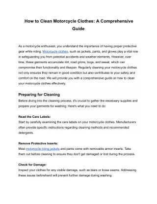 How to Clean Motorcycle Clothes_ A Comprehensive Guide