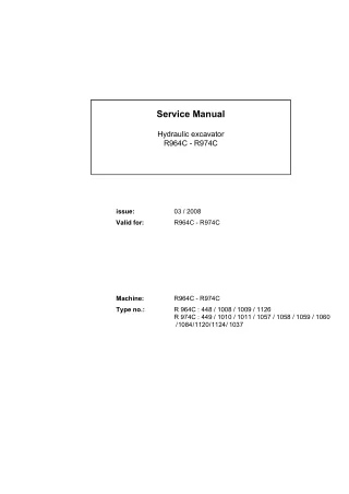 Liebherr R 964 C Hydraulic Excavator Service Repair Manual SN：16436 and up