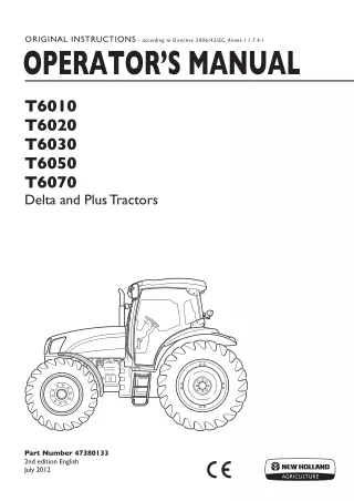 New Holland T6010 T6020 T6030 T6050 T6070 Delta and Plus Tractors Operator’s Manual Instant Download (Publication No.473